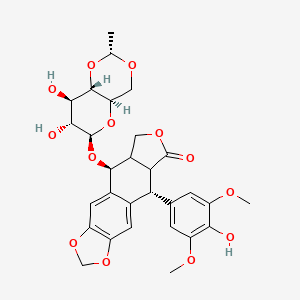 5S,8aR,9R)-5-[[(2R,4aR,6R,7R,8R,8aS)-7,8-dihydroxy-2-methyl-4,4a,6,7,8,8a-hexahydropyrano[3,2-d][1,3]dioxin-6-yl]oxy]- 9-(4-hydroxy-3,5-dimethoxyphenyl)-5a,6,8a,9-tetrahydro-5H-[2]benzofuro[6,5-f][1,3]benzodioxol-8-one  | C29H32O13 | CID 11072012 - PubChem