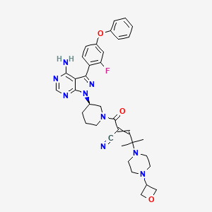 (R)-2-(3-(4-Amino-3-(2-fluoro-4-phenoxyphenyl)-1H-pyrazolo[3,4-d]-pyrimidin-1-yl)piperidine-1-carbonyl)-4-methyl-4-(4-(oxetan-3-yl)piperazin-1-yl)pent-2-enenitrile.png