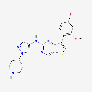 Thieno(3,2-d)pyrimidin-2-amine, 7-(4-fluoro-2-methoxyphenyl)-6-methyl-N-(1-(4-piperidinyl)-1H-pyrazol-4-yl)-.png