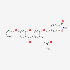 	3-(5-(4-(cyclopentyloxy)-2-hydroxybenzoyl)-2-((3-hydroxybenzo[d]isoxazol-6-yl)methoxy)phenyl)propanoic acid