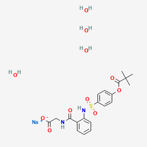 4-?[[[2-?[[(carboxymethyl)amino]carbonyl]phenyl]amino]sulfonyl]phenyl ester 2,?2-?dimethyl-?propanoic acid,? monosodium salt,? tetrahydrate