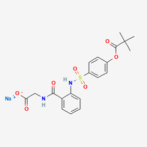 Propanoic acid, 2,2-dimethyl-, 4-[[[2-[[(carboxymethyl)amino]carbonyl]phenyl]amino]sulfonyl]phenyl ester, sodium salt (1:1)