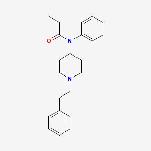 Fentanyl (fentanil) opioid analgesic drug, chemical structure. Conventional  skeletal formula and stylized representation, showing atoms (except  hydrogen) as color coded circles.