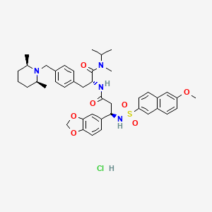 D-Phenylalaninamide, (3S)-3-(1,3-benzodioxol-5-yl)-N-((6-methoxy-2-naphthalenyl)sulfonyl)-beta-alanyl-4-(((2R,6S)-2,6-dimethyl-1-piperidinyl)methyl)-N-methyl-N-(1-methylethyl)-, hydrochloride (1:1)