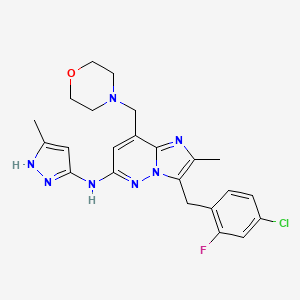 3-(4-Chloro-2-fluorobenzyl)-2-methyl-N-(5-methyl-1H-pyrazol-3-yl)-8-(morpholinomethyl)imidazo[1,2-b]pyridazin-6-amine