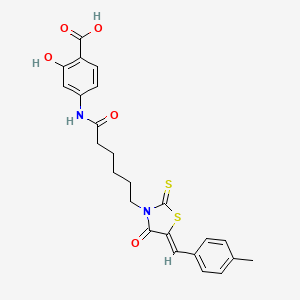 	(Z)-2-Hydroxy-4-{6-[5-(4-methyl-benzylidene)-4-oxo-2-thioxo-thiazolidin-3-yl]-hexanoylamino}-benzoic acid