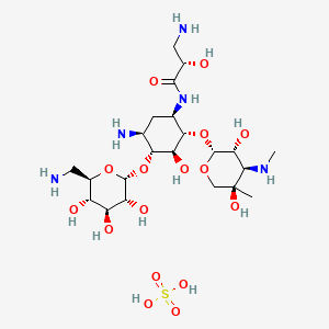 	O-6-amino-6-deoxy-α-D-glucopyranosyl-(1→4)-O-[3-deoxy-4-C-methyl-3-(methylamino)-β-L-arabinopyranosyl-(1→6)]-N1-[(3S)-3-amino-2-hydroxy-1-oxopropyl]-2-deoxy-D-strepta