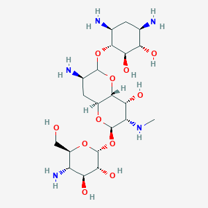 D-Streptamine, O-4-amino-4-deoxy-α-D-glucopyranosyl-(1→8)-O-(8R)-2-amino-2,3,7-trideoxy-7-(methylamino)-D-glycero-α-D-allo-octodialdo-1,5:8,4-dipyranosyl-(1→4)-2-deoxy-