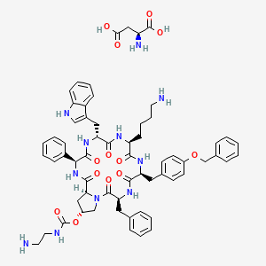 Cyclo[(2S)-2-phenylglycyl-D-tryptophyl-L-lysyl-O-(phenylmethyl)-L-tyrosyl-L-phenylalanyl-(4R)-4-[[[(2-aminoethyl)amino]carbonyl]oxy]-L-prolyl], L-aspartate (1:x)