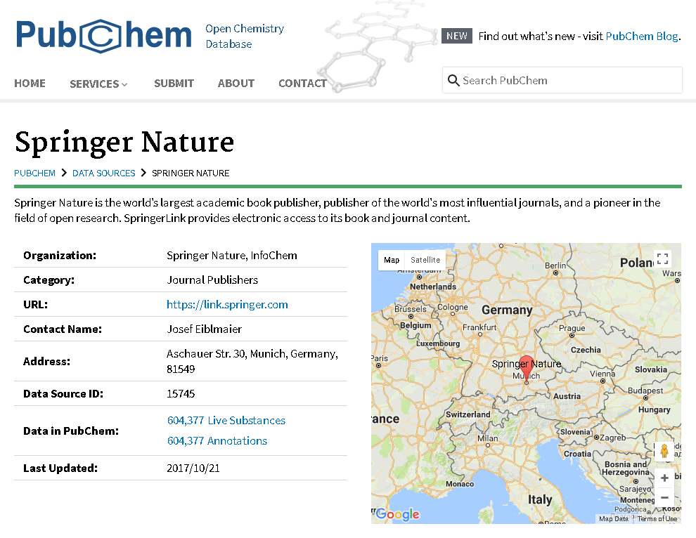PubChem Source page for Springer Nature